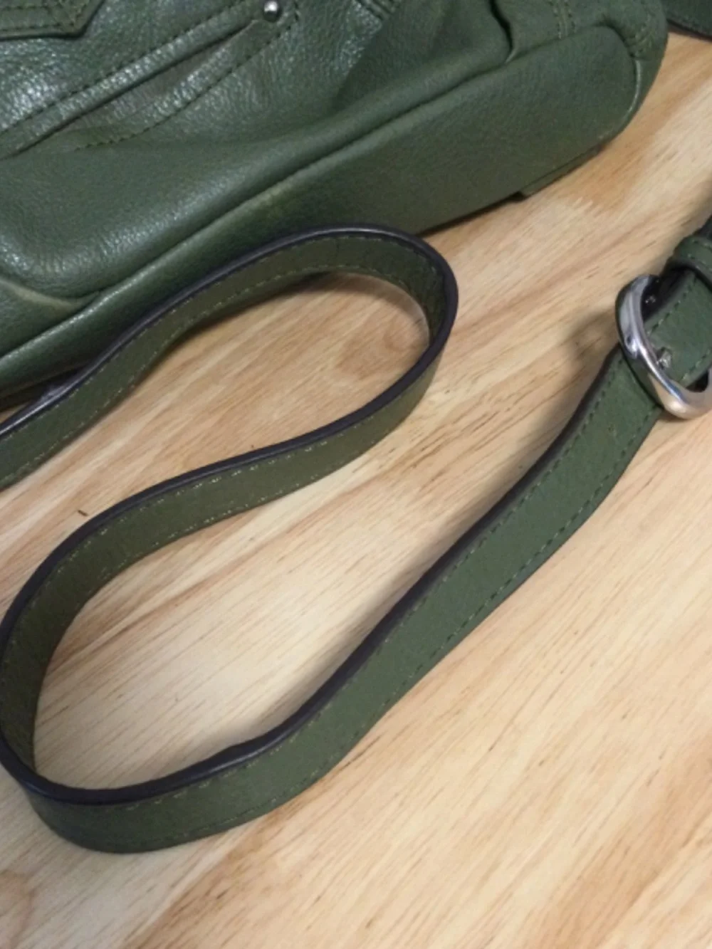 B. Makowsky Olive Green Leather Studded Hobo Crossbody Bag